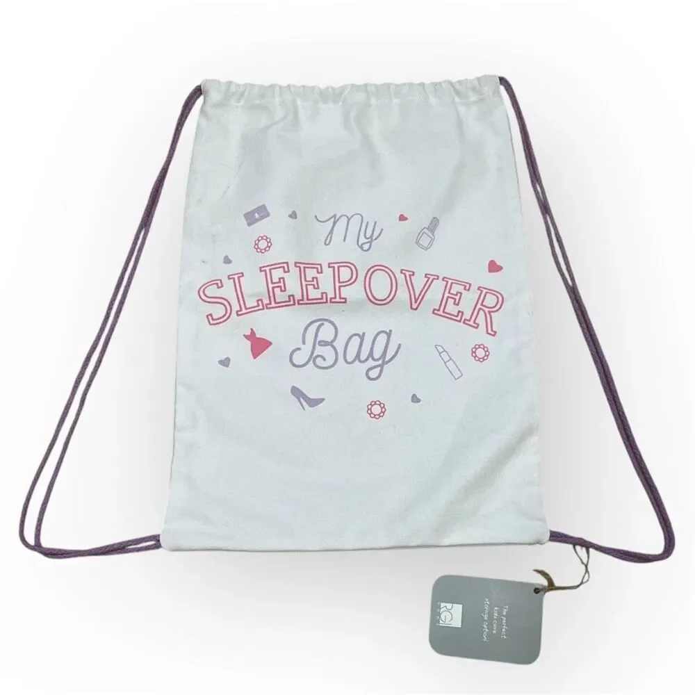 RGI Home, My Sleepover Bag, Girl’s White Drawstring Bag Pink & Purple NWT *FLAW*